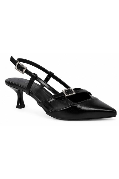 KCMN Feles Buckle Detailed Open Back Stiletto Women's Heeled Shoes Black