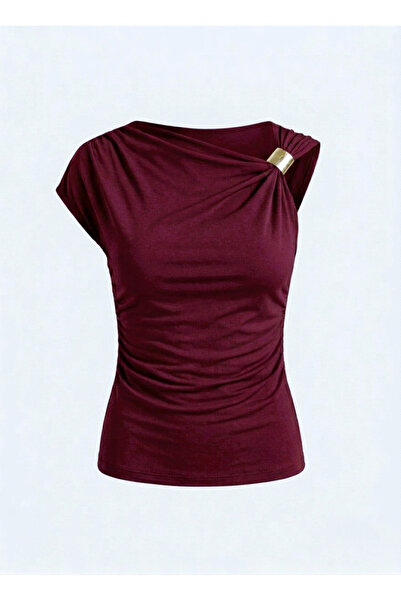 Shirred Shoulder Buckle Detailed Blouse Sendy Fabric
