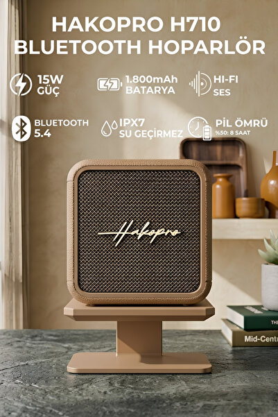 hakopro 15W 1800 mAh Kahverengi Mini Bluetooth Hoparlör Ipx7 H710KR