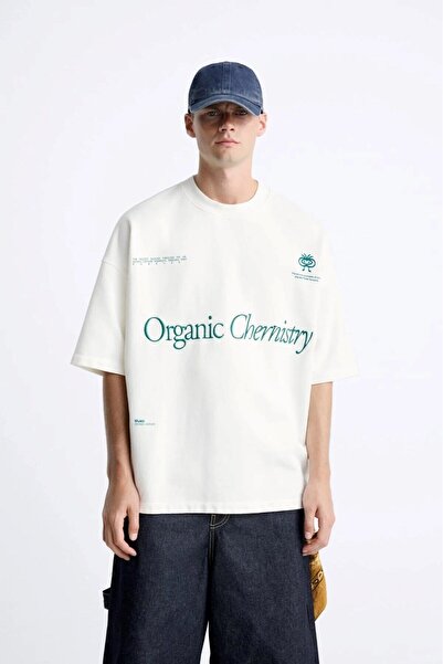 The Champ Clothing Bisiklet Yaka Organik Chernistry Yazılı Oversize Beyaz Erk...