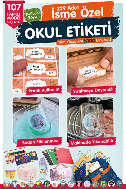 TUĞSET Okul Etiketi Kalem Defter Etiketi Özel İsim Yazılabilen Etiket Seti- İsimli Etiket OE171-OE171