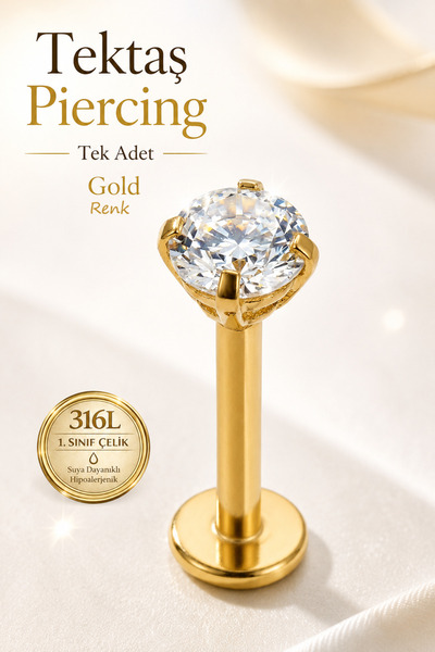 moonzy - minimalist & cozy Tektaş Tragus Helix Kıkırdak Lob Piercing 316L Çel...