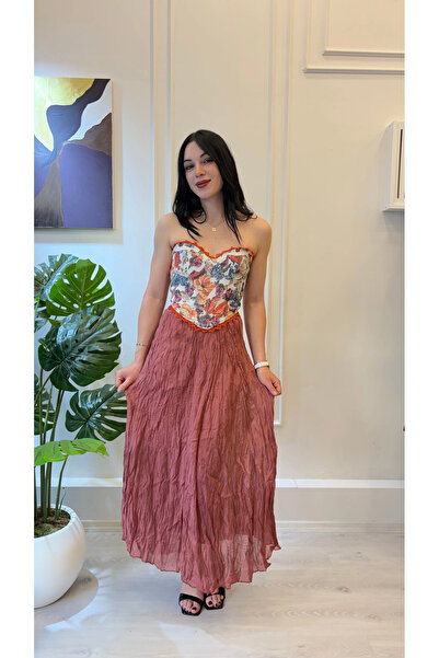 SHIN Butik SHIN Çiçek Desenli Straplez Korsaj Bluz