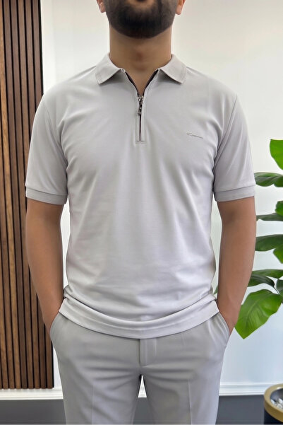 Edwox Men's Cotton Soft Polo Collar T-Shirt Gray Edw500