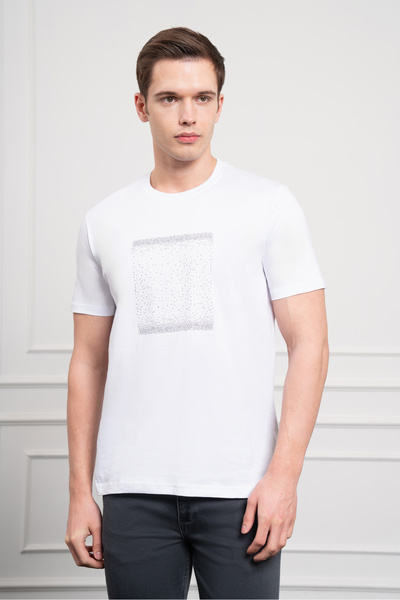 Morven Erkek Beyaz Trend Bisiklet Yaka Dinamik Fit Pamuk T-Shirt