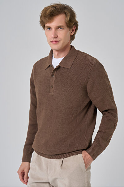 Morven Men's Brown Trend Polo Neck Dynamic Fit Comfortable Fit Knitwear