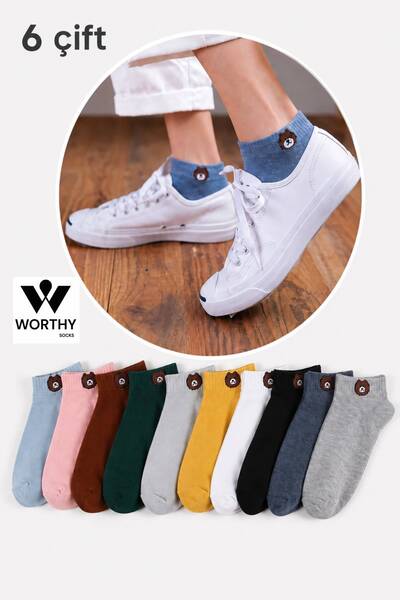 WORTHY SOCKS “6’lı Ayıcık Desenli Patik Çorap Seti Pamuklu Günlük Çorap”