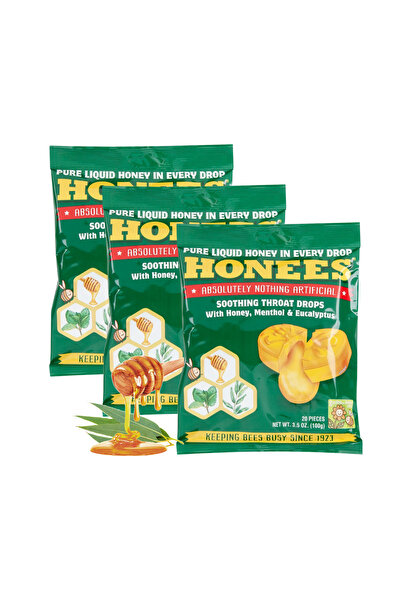 Honees قطرات العسل والمنثول والأوكالبتوس - تهدئ التهاب الحلق وتخفف السعال - 3...