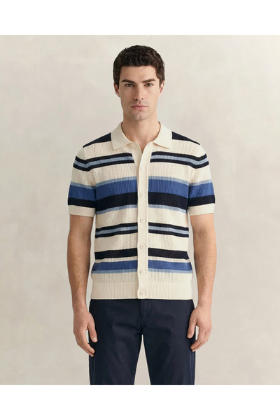 Gant Erkek Mavi Regular Fit Çizgili Kazak