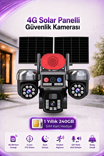 HARVOX 3 Hareketli Kameralı Güneş Enerjili Solar Güvenlik Kamerası 4G Sim Kar...