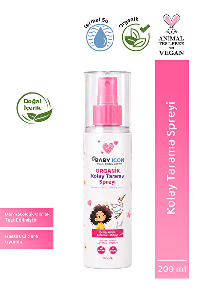 Baby İcon %100 Organik Vegan Kolay Saç Tarama Spreyi Çocuklar İçin Nemlendiri...