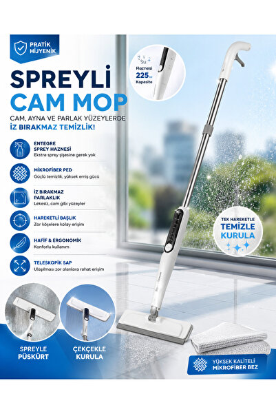 Single Spreyli Cam & Yüzey Temizleme Mopu Pratik ve Ergonomik Sap