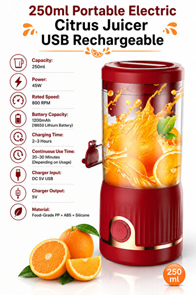Baytix HOME 250ml Electric Citrus Juicer 45W USB Rechargeable Portable Mini O...