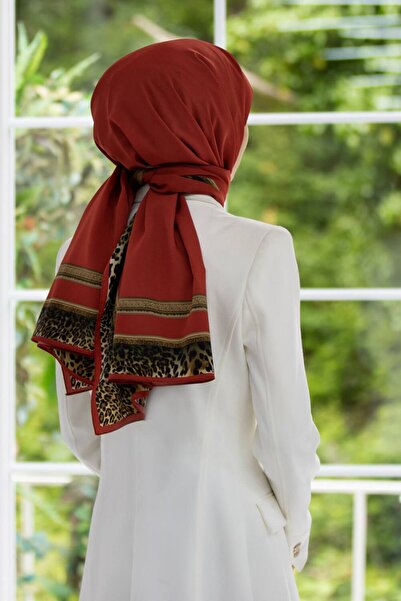 Vissona KREP LEOPAR BORDÜR DESENLİ BORDO RENKLİ 75X195 KIRIŞMAZ ŞAL
