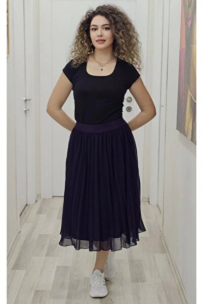 lodmela Beli Lastikli Pliseli Etek 6018-Mürdüm