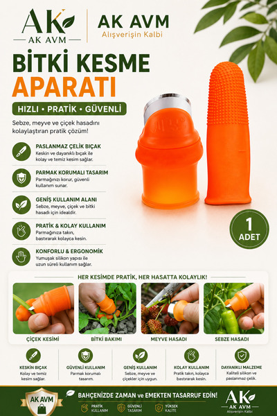 Ak Avm 1 Adet Bıçaklı Silikon Parmak Koruyucu Aparat, Meyve Sebze Toplama & B...