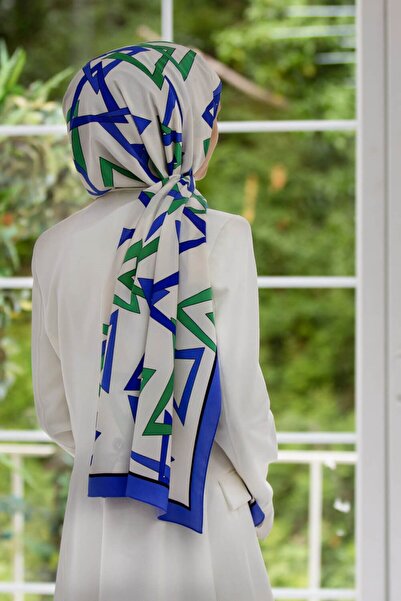 Vissona KREP GEOMETRİK DESENLİ SAKS RENKLİ 75X195 KIRIŞMAZ ŞAL