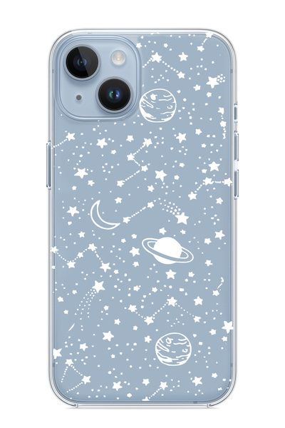 3GEN CASE iPhone 13/iPhone 14 Uyumlu Beyaz Galaksi Desenli Şeffaf Silikon Kılıf