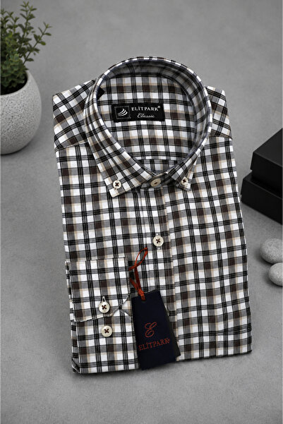 elitpark Urban classic brown plaid cotton pocketed men's shirt