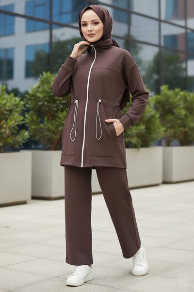 TOFİSA Modal Double Suit with Rubber Detail at the Waist and Zipper Pockets -...