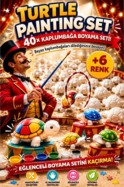 MİSSEHOME 40 Adet (3D) Kaplumbağa Taş Boyama Figür Çocuk Gelişimi Boyama Etki...
