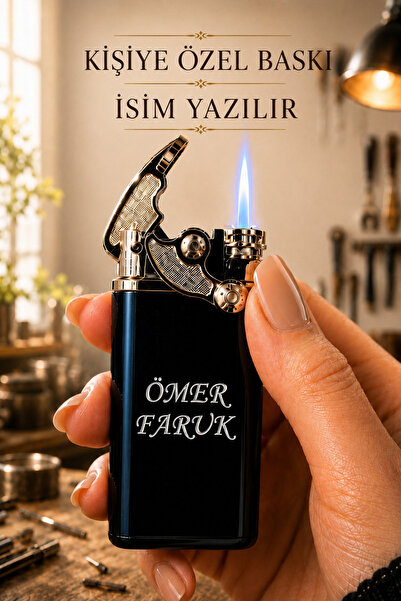 TrendÜrünlerim Kişiye Özel İsim Baskılı Gazlı Çakmak Mandallı Rüzgar Dayanıkl...