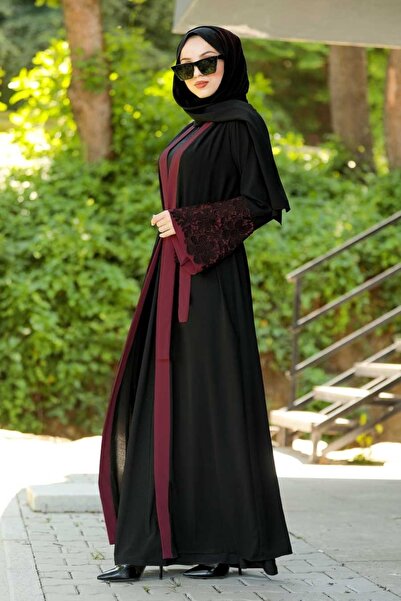Neva Style Volan Kollu Bordo Tesettür Abaya 55084BR