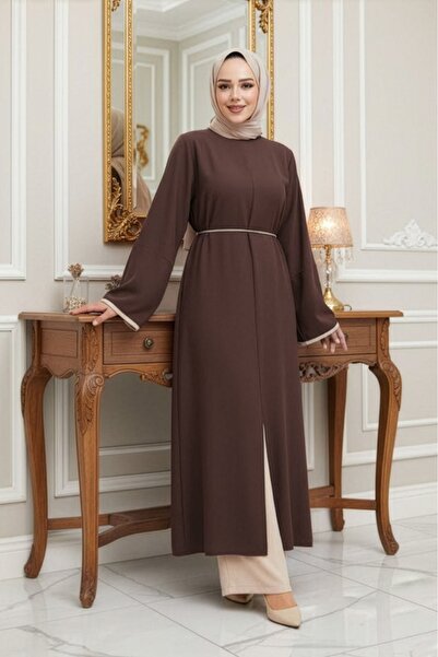 N.S NEVA STYLE Slit Detailed Brown Hijab Double Suit 76112Kh
