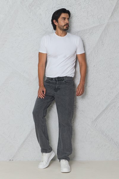 blayn jeans Erkek Koyu Gri Baggy Kot Pantolon - Geniş Kalıp Günlük Rahat Denim Jean