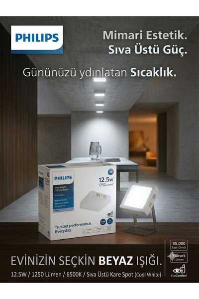 Philips DN058B 12.5W 6500k Beyaz Işık Sıva Üstü Kare Spot Armatür