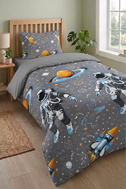 LaLiva Astronaut-Themed Children's Duvet Cover Set with Single Elastic Sheet,...