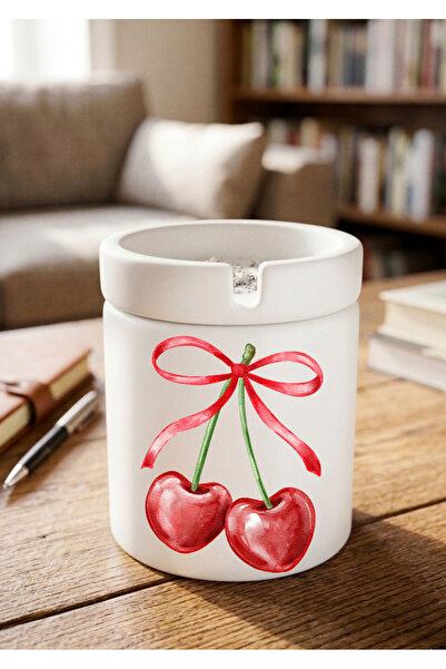 Eylül Design Cherry Printed Special Design Printed Ceramic Ashtray Odorless A...