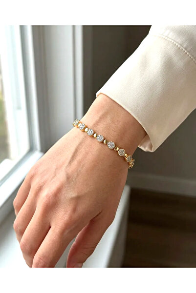 Siya Silver Özel Seri 14K Zirkon Taş Topçuklu Çelik Bileklik