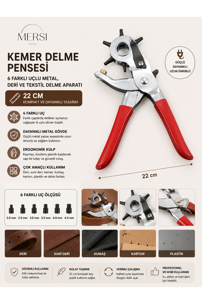 Mersi SHOP Kemer Delme Pensesi – 6 Farklı Uçlu, Metal, Deri ve Tekstil Delme ...