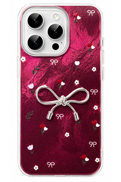 HyperAge iPhone 14 Pro Max Kılıf Ebru Efektli 3D Fiyonklu Çiçek Desenli Kamer...