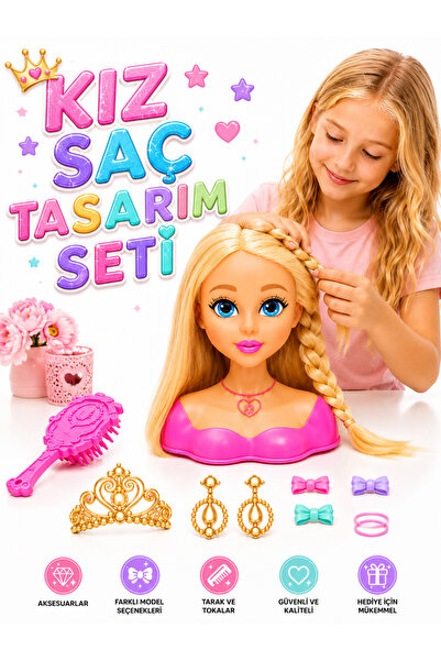 ideal STORE OYUNCAK BEBEK SAÇ TASARIM BÜSTÜ 22 cm SETİ 3+