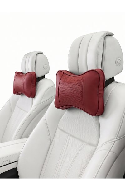 Lawazim Car Neck Pillow Red 2pcs - Memory Foam Headrest Cushion Removable Cover