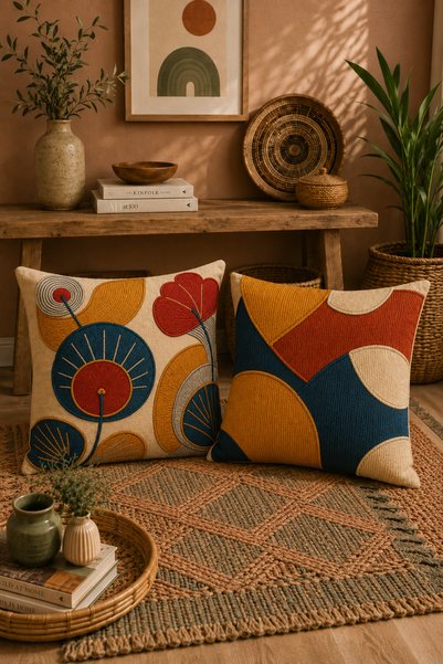 Belle Benoit Set of 2 Embroidery Patterned, Double-Sided Printed, Decorative Throw Pillow Case – Bohemian Style, Zippered