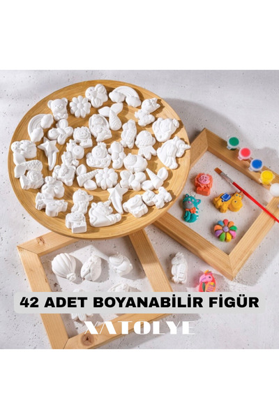 X ATÖLYE 42 adet boyama taşı , önlük hediyeli boyama figürleri
