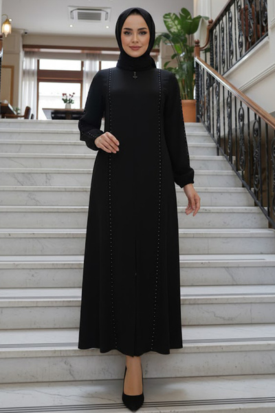 N.S NEVA STYLE Fermuarlı Siyah Tesettür Abaya 45317S