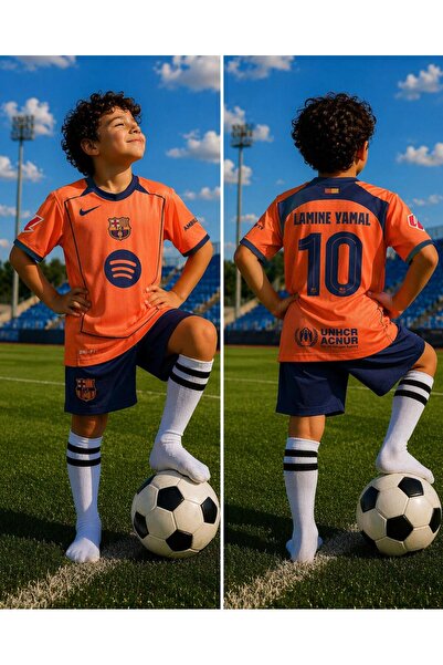 yenteks LAMİNE YAMAL Turuncu Yeni Sezon 4 Lü Set Çocuk Futbol Forması Forma+Ş...