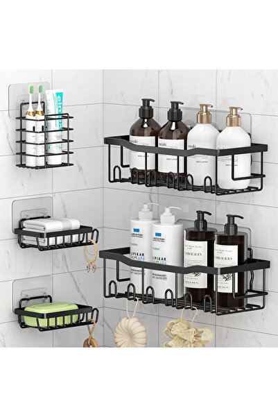 GIROMI Raft de Dus GIROMI®, Set 5 Bucati, Etajere Baie Adezive, Organizator B...