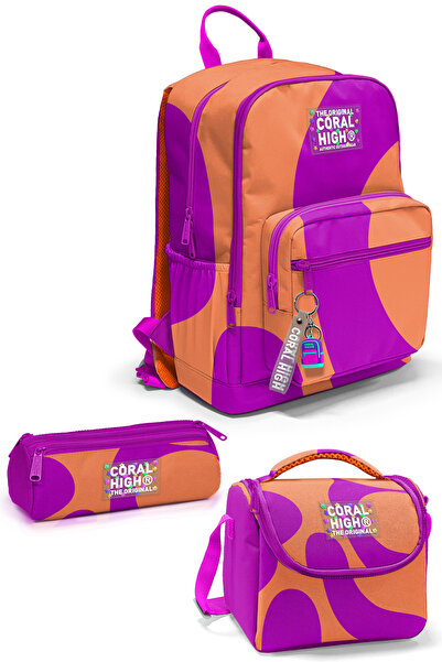 Coral High Koyu Pembe Turuncu Desenli 3 lü Okul Çanta Seti SET0123684
