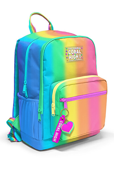Coral High حقيبة ظهر مدرسية مخططة ملونة بأربعة أقسام 23673