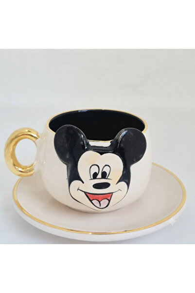 BSK Ceramics Handmade Mickey Mouse Kahve Fincanı Siyah
