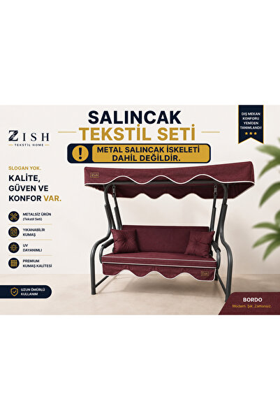 zishtekstil Keten Kumaş Süngerli Gölgelikli 2 Kişilik Salıncak Minderi 8 cm