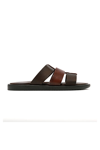 The Sandals Factory Men's Slippers M6857 Leather Upper Dark Brown