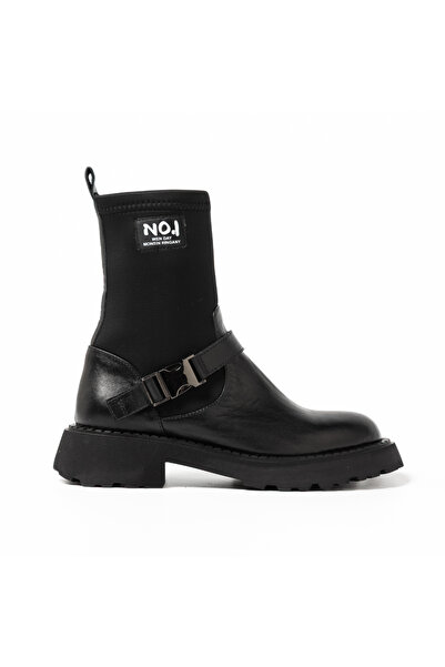 John May Women / Girls Boots Gtn-24580 Black Leather-Black Strec