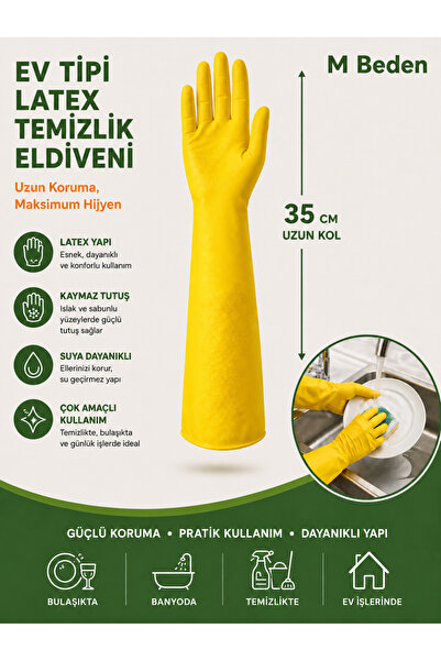 parın Uzun Konç - Kollu Latex Bulaşık Eldiveni 35 Cm Ev Tipi Temizlik Eldiven...