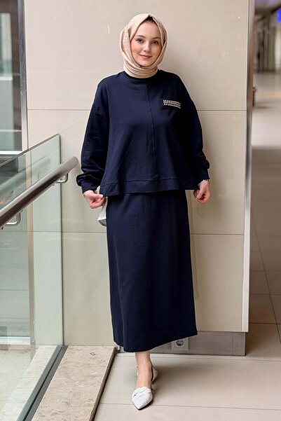 Nurcan Çetin Studded Detail Color Mix Tunic Skirt Set
